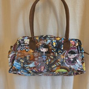 Colorful Graphic Tote Bag with Brown Handles